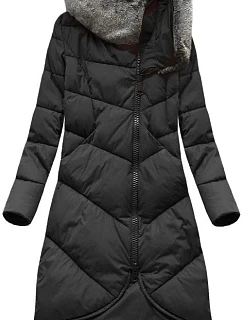 Černá dlouhá zimní bunda s kapucí model 21241716 - Libland