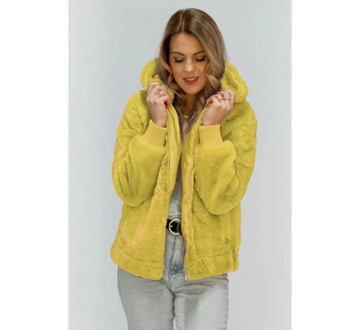 Žlutá plyšová bunda s kapucí model 7835925 - Libland