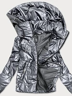 Strieborná lesklá dámska bunda s kapucňou (B9575)