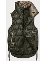 Krátká dámská vesta v khaki barvě se stahovacími boky model 20867419 - S'WEST Krátká dámská vesta v khaki barvě se stahovacími boky model 20867419 - S'WEST