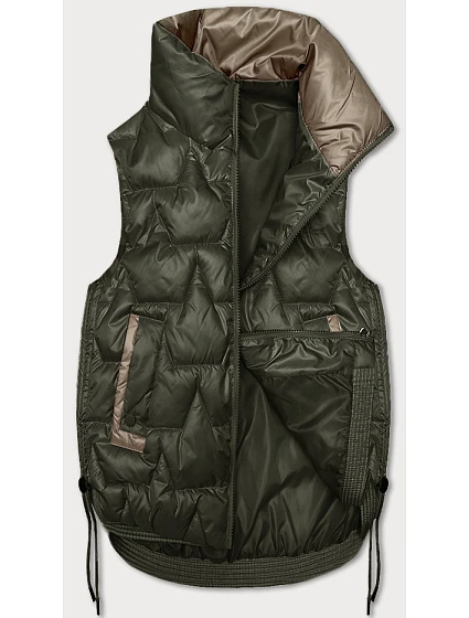 Krátká dámská vesta v khaki barvě se stahovacími boky model 20867419 - S'WEST Krátká dámská vesta v khaki barvě se stahovacími boky model 20867419 - S'WEST