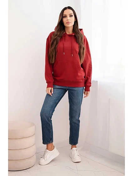 Dámská mikina s kapucí a model 21495001 z bavlny bordová - K-Fashion Dámská mikina s kapucí a model 21495001 z bavlny bordová - K-Fashion