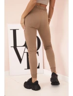 Dámské bavlněné cargo kalhoty s kapsami a řetízkem béžové