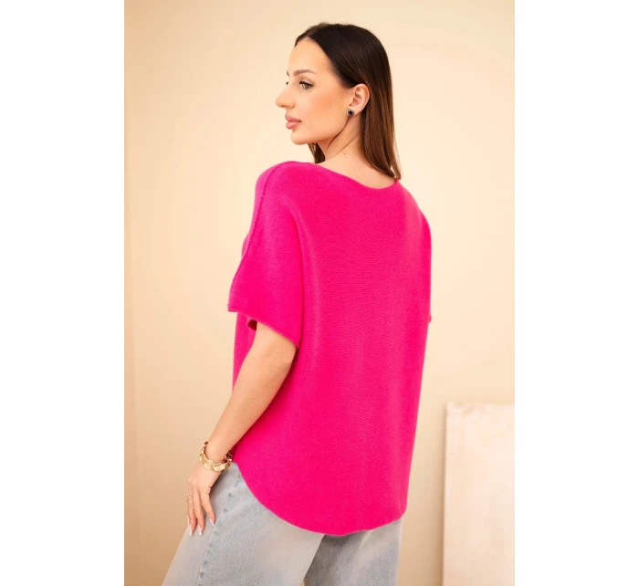 Dámský svetr s krátkým rukávem volného střihu fuchsie