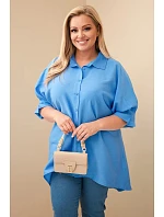 Dámská plus size bavlněná košile s knoflíky a límečkem džínová Dámská plus size bavlněná košile s knoflíky a límečkem džínová
