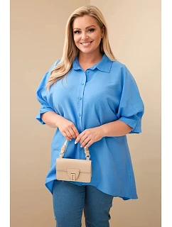 Dámská plus size bavlněná košile s knoflíky a límečkem džínová