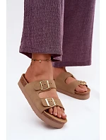 Kožené semišové dámské sandály na platformě s přezkami Vinceza Béžové