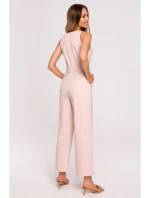 M679 Overal bez rukávov s opaskom a sponou - cukrovo ružový