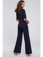 Dámský elegantní overal se zavazováním za krkem model 21184649 tmavě modrý - STYLOVE