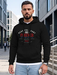 Pánska mikina s kapucňou a predným vreckom s potlačou, čierna, FashionStreet NX5150BX