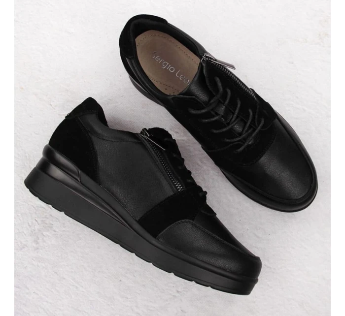 Černé dámské kožené tenisky na podpatku Sergio model 21904571 - LEONE