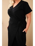 Dámský bavlněný overal Plus Size se zavazováním v pase černý