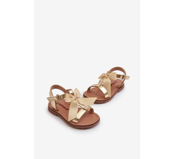 Sandałki Dziecięce Z Kokardką Na Rzep Złote Joratia