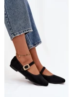 Baleríny s páskem a zlatým sponou Eko semišové Černé Adelora