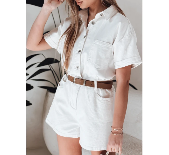 bílý džínový krátký overal Dstreet model 21988009 - FashionStreet bílý džínový krátký overal Dstreet model 21988009 - FashionStreet