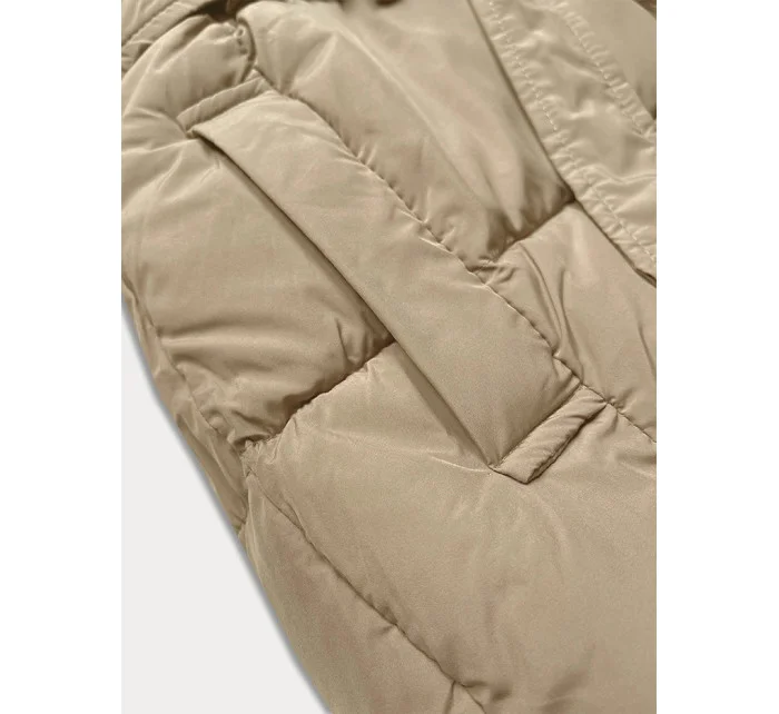 Béžová bunda pro přechodné období s páskem model 21248567 - J.STYLE
