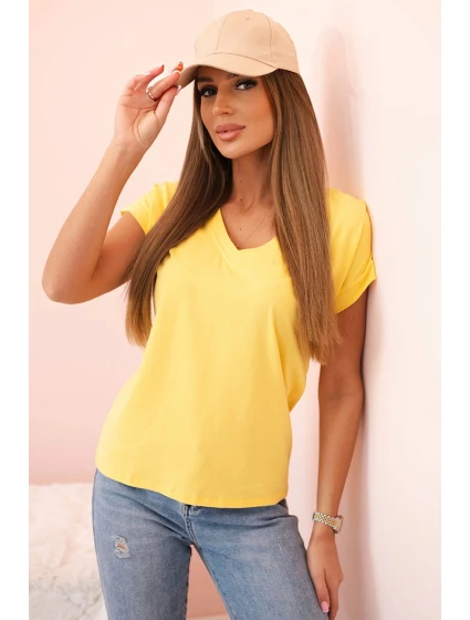 Dámska bavlnená blúzka s véčkovým výstrihom a krátkymi rukávmi žltá Dámska bavlnená blúzka s véčkovým výstrihom a krátkymi rukávmi žltá