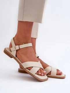 Płaskie Sandały Damskie Z Eko Skóry S.Barski KV27-003 Beżowe