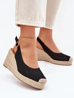 Sandały Damskie Na Koturnie Z Plecionką Czarne Tulliata