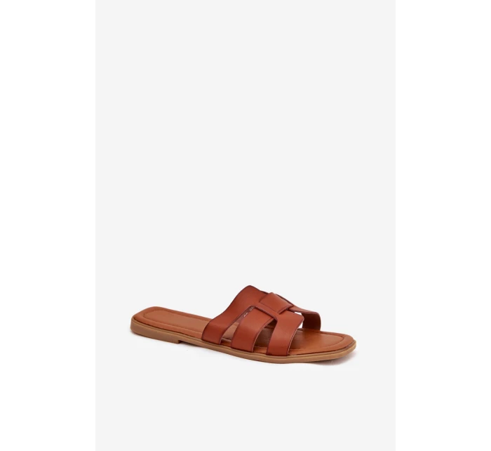 Klapki Damskie Na Płaskim Obcasie Camel Mirona Klapki Damskie Na Płaskim Obcasie Camel Mirona