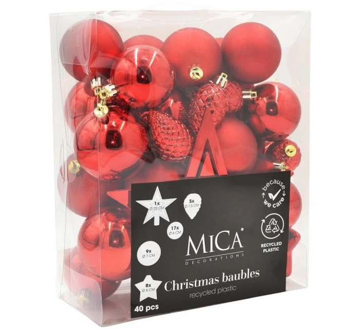 DEKORATÍVNE PLASTOVÉ OZDOBY BEZPEČNÉ 40KS ČERVENÁ SĽUDA