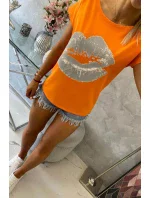 Blúzka s potlačou pier oranžová