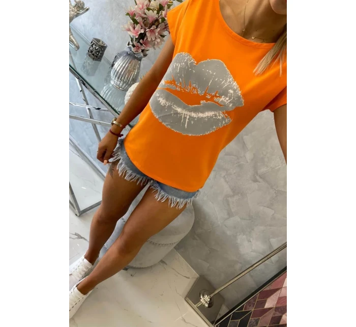 Blúzka s potlačou pier oranžová