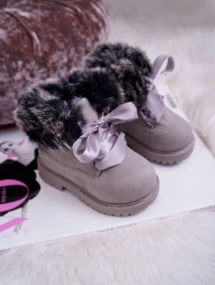 Dziecięce Botki Traperki Ocieplone Futerkiem Szare Tesoro