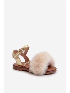 Dětské sandálky na suchý zip s kožíškem Zlaté model 21662983 - Boto