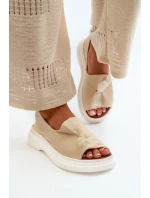 model 21665386 Kožené Dámské Sandály S Mašlí Světle Béžové - Zazoo
