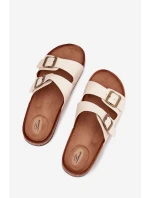 Damskie Klapki Na Korkowej Platformie Z Klamrami Beżowe Vesina