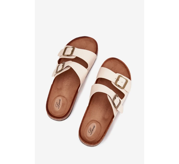 Damskie Klapki Na Korkowej Platformie Z Klamrami Beżowe Vesina