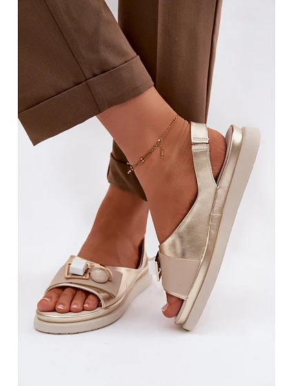 Kožené dámské sandály s ozdobou D&A GR61-5932 Zlaté