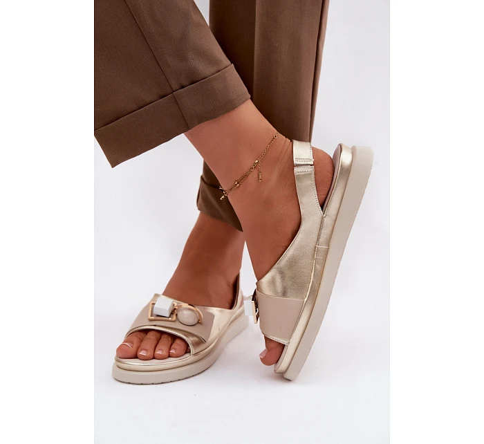 Kožené dámské sandály s ozdobou D&A GR61-5932 Zlaté