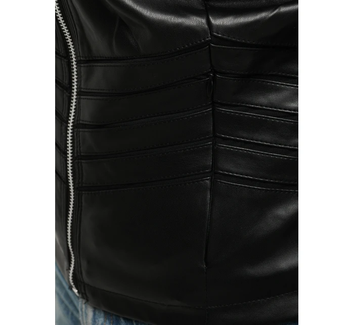 Dámska kožená bunda so stojatým golierom čierna FashionStreet TY5455 Dámska kožená bunda so stojatým golierom čierna FashionStreet TY5455