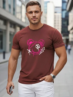 Tshirt męski bawełniany z nadrukiem w stylu bordowy model 22277325 - FashionStreet