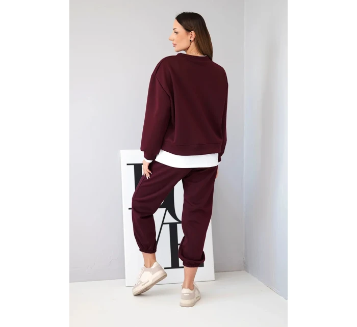 Dámska súprava s maslovou voľnou mikinou a teplákmi slivka Dámska súprava s maslovou voľnou mikinou a teplákmi slivka
