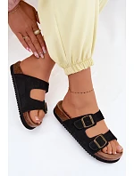 Kožené semišové dámské pantofle s přezkami černé model 22125572 - Boto