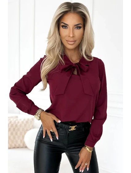 Dámska blúzka s viazaním 140-23 bordová - Numoco Dámska blúzka s viazaním 140-23 bordová - Numoco