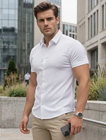 Pánska košeľa s krátkym rukávom, strih regular, biela, FashionStreet KX1089