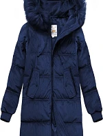 Dámska zimná manšestrová bunda s kapucňou tmavomodrá (7763)