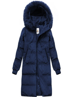 Tmavomodrá zimná menčestrová dámska bunda s kapucňou (7763)