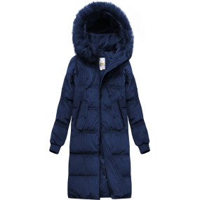 Tmavomodrá zimná menčestrová dámska bunda s kapucňou (7763)
