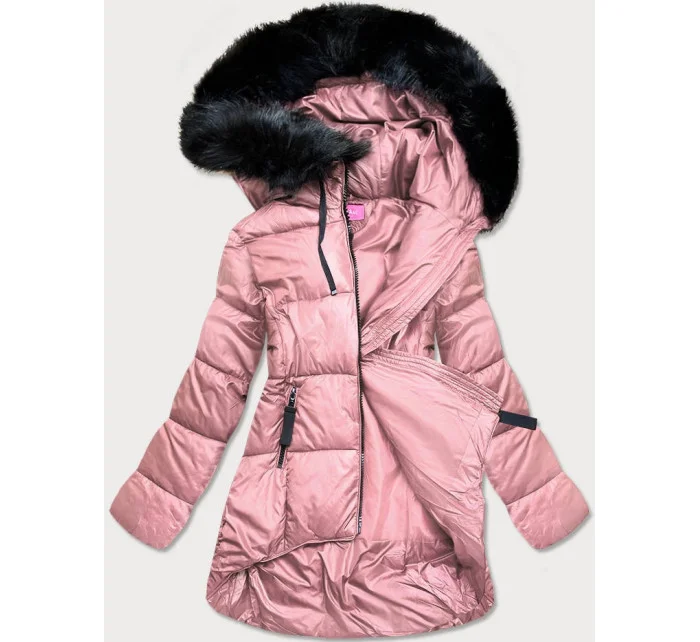 Ružová asymetrická dámska zimná bunda (8953-r) Ružová asymetrická dámska zimná bunda (8953-r)