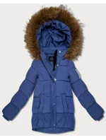 Světle modrá péřová bunda s kapucí model 21809049 - HAPPY HOUSE