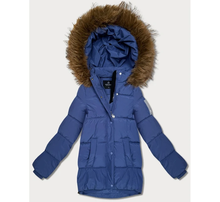 Světle modrá péřová bunda s kapucí model 21809049 - HAPPY HOUSE