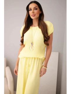 Viskózna blúzka + plisované nohavice žltá