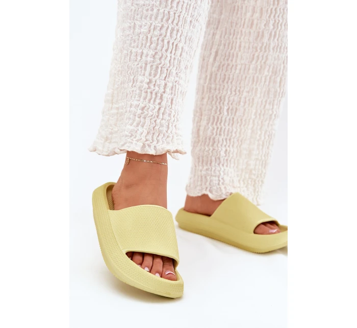 Damskie Lekkie Piankowe Klapki Na Grubej Podeszwie Limonkowe Querceria