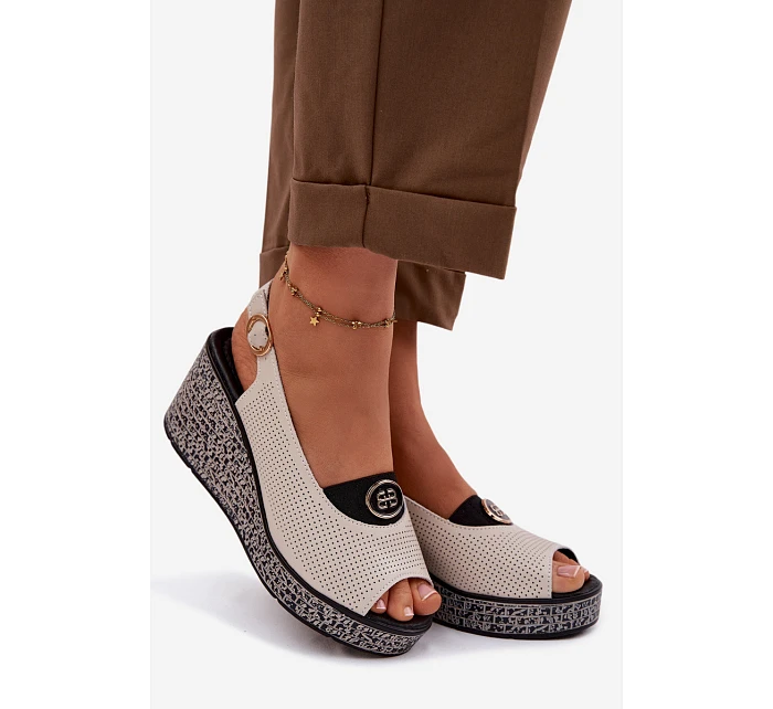 Kožené sandály na platformě S.Barski LR61-7010 Béžové