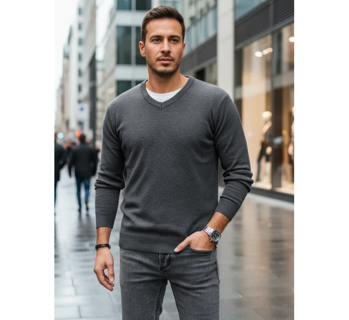 Svetlo šedý pánsky sveter s golierom FashionStreet WX2316